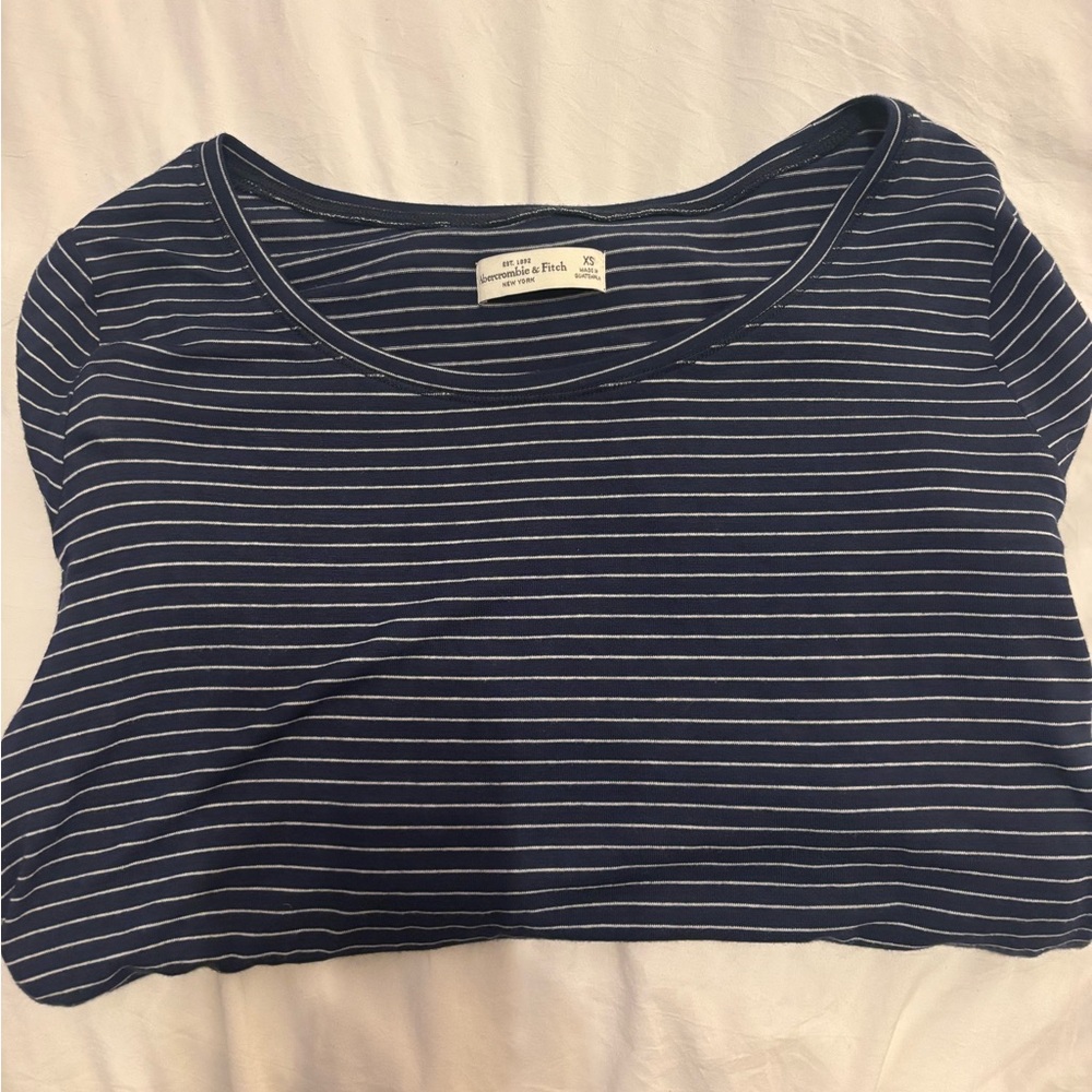 Abercrombie & Fitch Navy and White Striped Tee